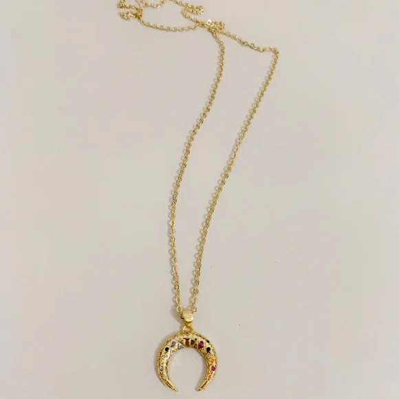 Colorful Crescent Moon Necklace | 14k Gold Filled - Picture 4 of 9